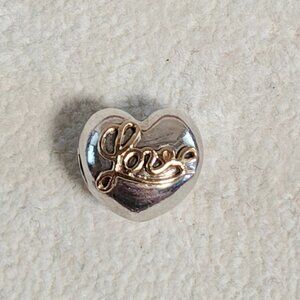 Authentic Retired Sterling Silver & 14K Gold Heart of Love Script Clip - 791735
